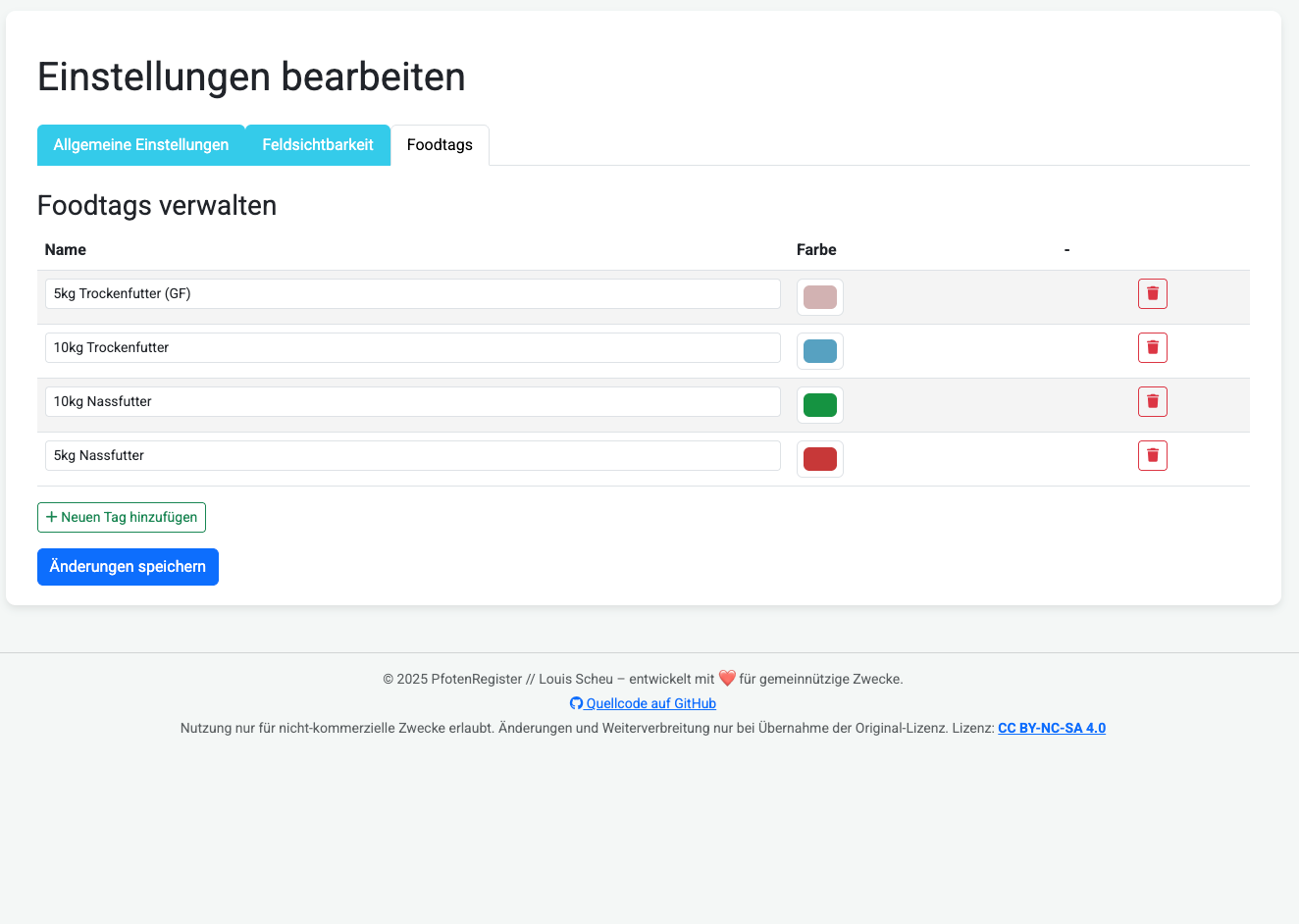 Screenshot: Neuen Tag anlegen