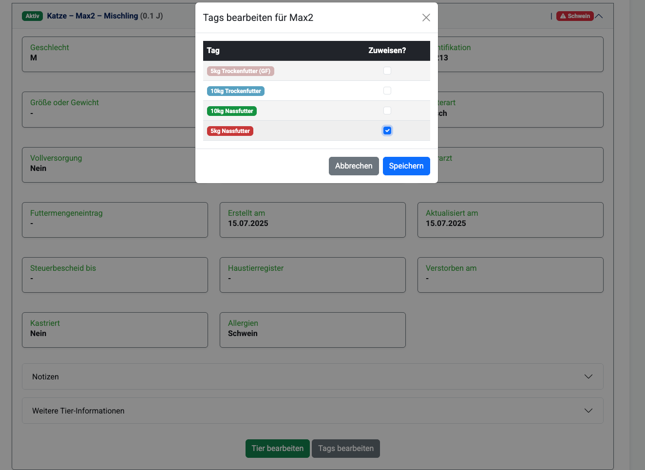 Screenshot: Neuen Tag anlegen